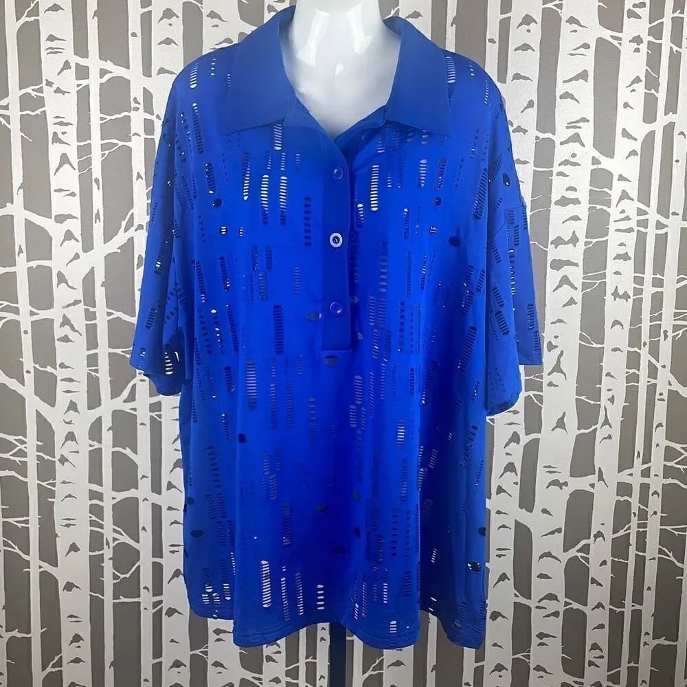 Cobalt Blue Perforated Collared Shirt 3XL